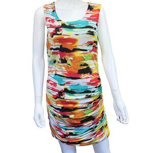 Body Language Paris Sleeveless Abstract Print Ruched Dress Womens Size Large
